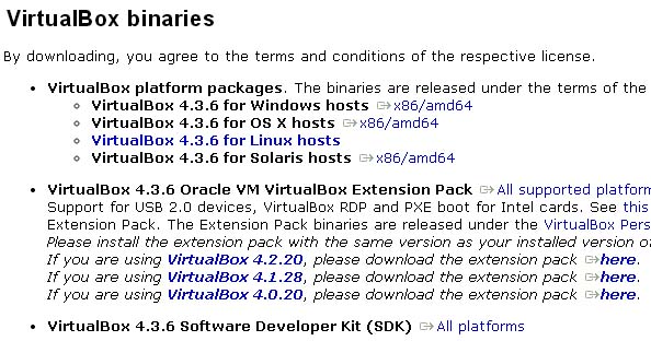 Oracle VM VirtualBoxダウンロードページ