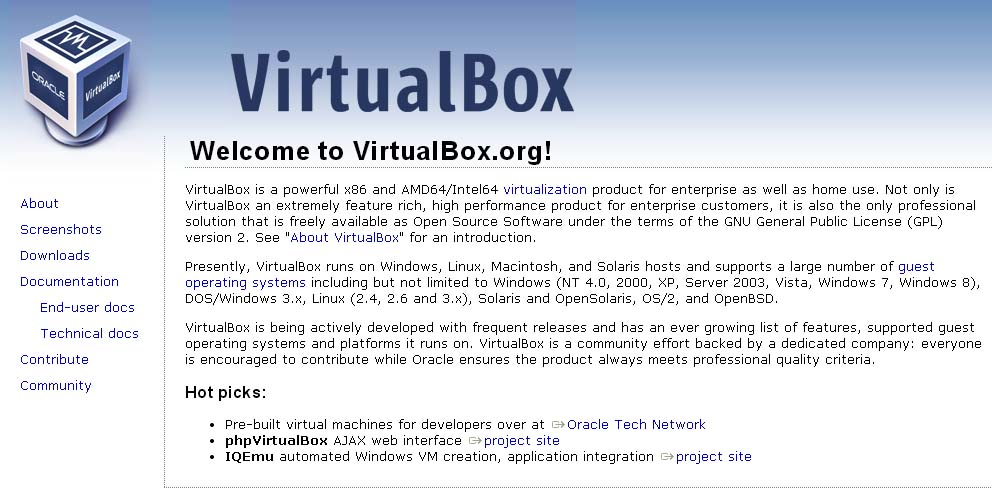 Oracle VM VirtualBoxホームページ